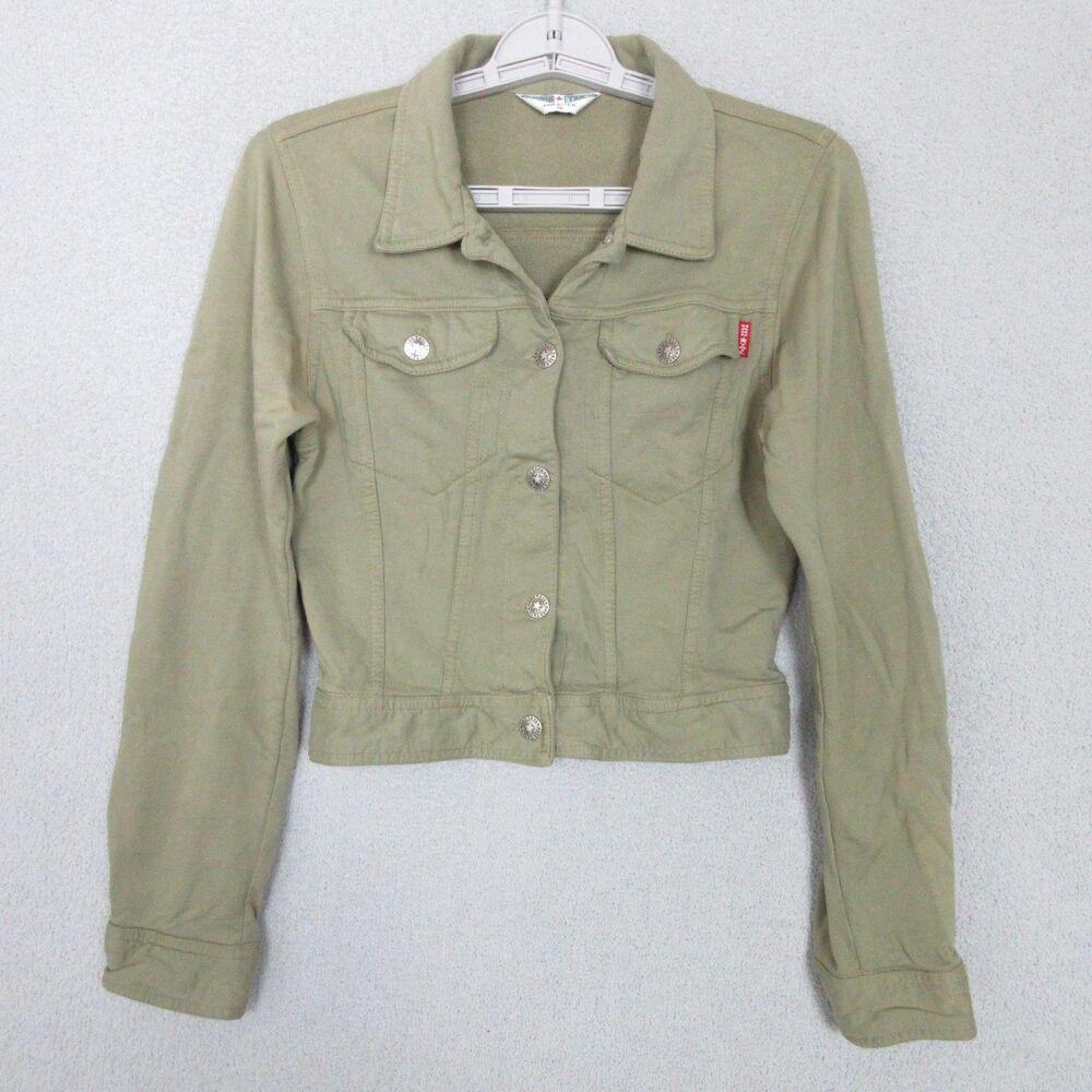 Hard Tail Fleece Jacket Womens S Olive Cropped Button Front Cotton
